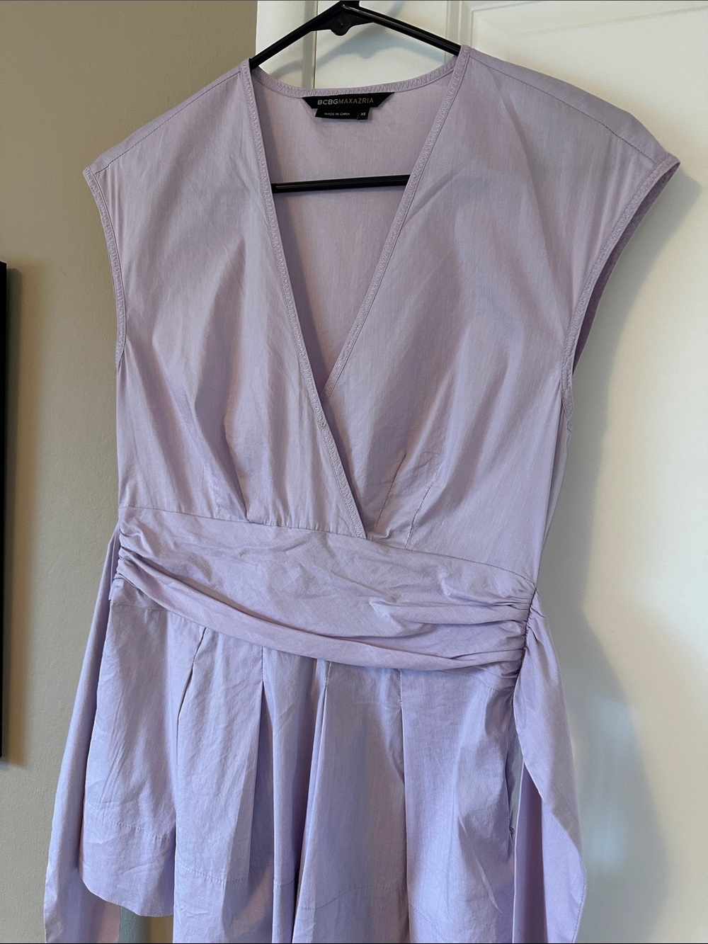 BCBGMaxAzria Light Lavender Wrap Peplum Midi Dress